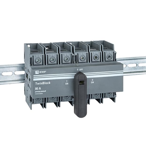 Рубильник 3п 80А реверсивный с рукояткой управления для прямой установки TwinBlock EKF tb-s-80-3p-rev фото 2