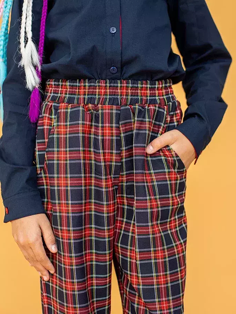 Брюки прямые на девочку KristiKlo «Оксфорд» красная клетка ОПТ фото 3