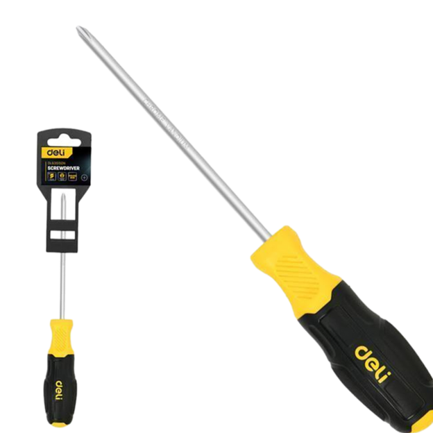 Крестовая отвертка Deli DL635150N PH1x150мм сталь Cr-V, двухкомпонентная прорезиненная рукоять фото 1