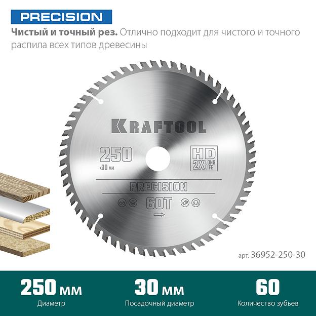 KRAFTOOL Precision, 250 х 30 мм, 60Т, пильный диск по дереву (36952-250-30) фото 3