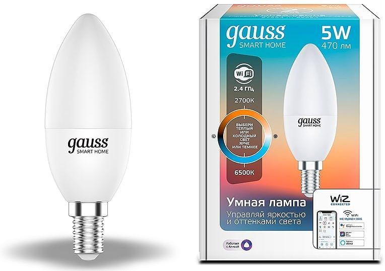 Умная лампа Gauss IoT Smart Home E14 5Вт 470lm Wi-Fi (упак.:1шт) (1110112) фото 1