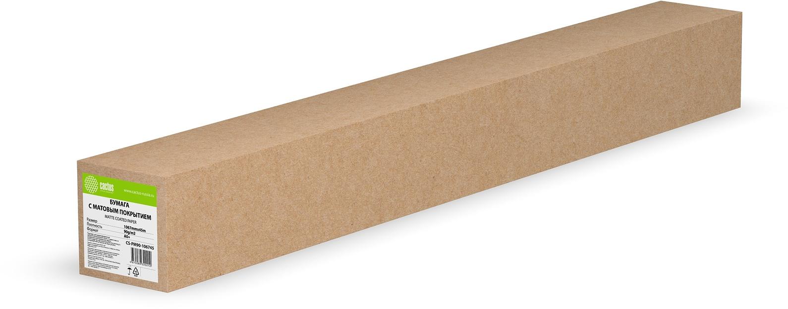 Бумага Cactus CS-PM90-106745 42"(A0+) 1067мм-45м/90г/м2/белый матовое универсальная (с покрытием) втулка:50.8мм (2") (упак.:1рул) фото 1