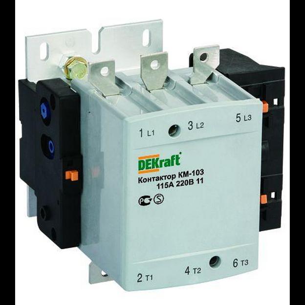 Контактор КМ-103 115А кат. 220В AC 1НО+1НЗ AC-3 DEKraft 22150DEK фото 1