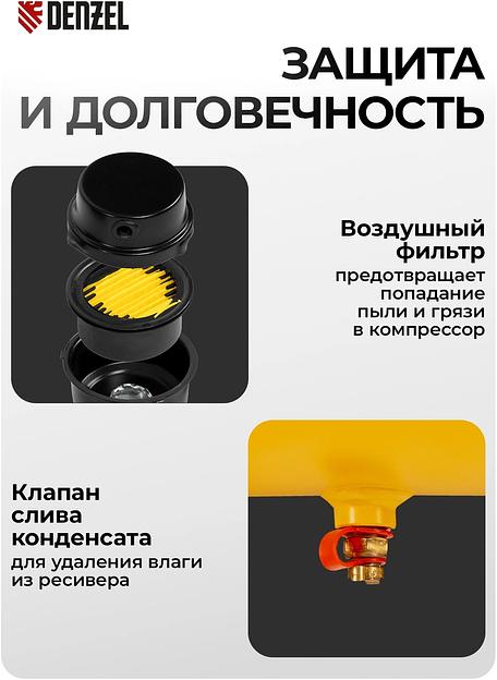 Компрессор DLS950/24 безмаслянный малошумный 950 Вт, 165 л/мин,ресивер 24 л// Denzel фото 7