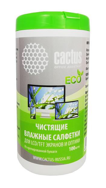 Салфетки Cactus CS-1001PE для экранов и оптики туба 100шт влажных фото 1