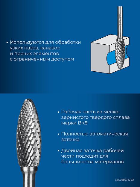 ЗУБР 12х32 мм, тип H (пламя, радиус 2.5 мм), хв-к 6 мм, твердосплавная борфреза, ПРОФЕССИОНАЛ (28807-12-32) фото 7