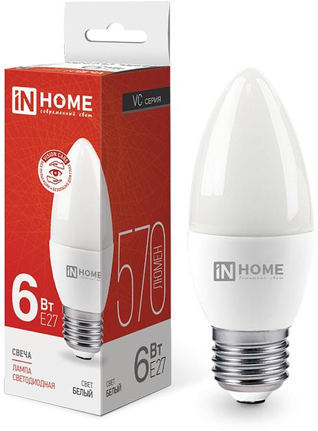 Лампа светодиодная LED-СВЕЧА-VC 6Вт 230В Е27 4000К 570Лм IN HOME фото 1
