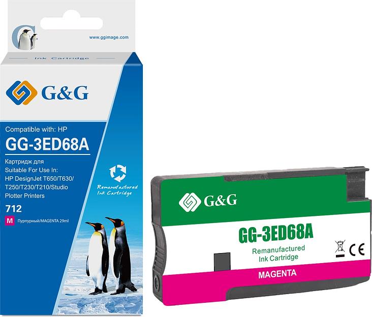 Картридж струйный G&G GG-3ED68A 712 пурпурный (29мл) для HP DesignJet T650/T630/T250/T230/T210/Studio Plotter Printers фото 1