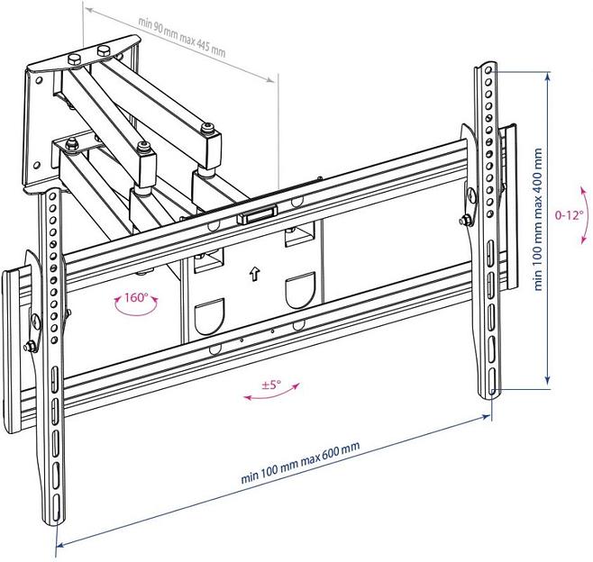 Кронштейн для телевизора Arm Media PT-16 черный 22"-65" макс.40кг настенный поворотно-выдвижной и наклонный фото 2