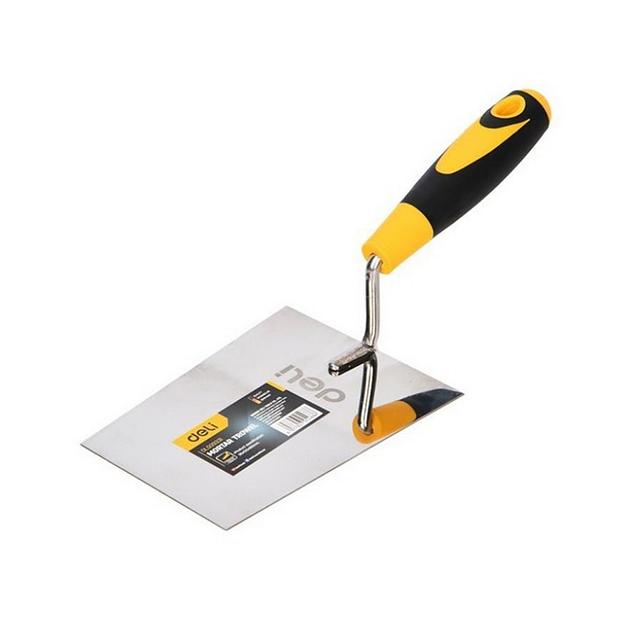 Кельма (мастерок) Deli DL509331 нержавеющая сталь, рабочая часть 95х120х160мм, форма "трапеция", прорезиненная рукоятка фото 1