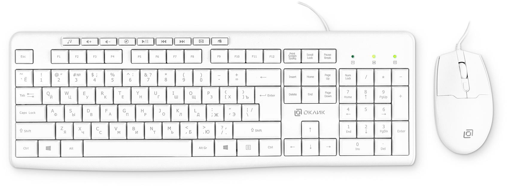 Клавиатура + мышь Оклик S650 клав:белый мышь:белый USB Multimedia (1875257) фото 2