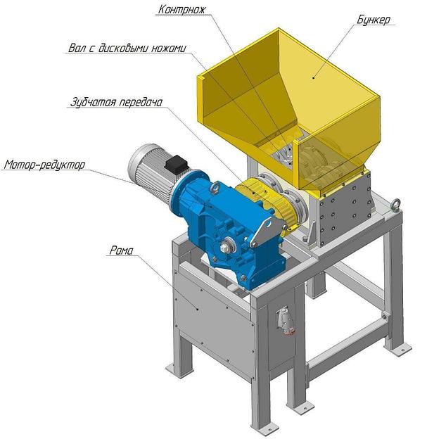 Шредер промышленный двухвальный с транспортёром выдачи фото 3
