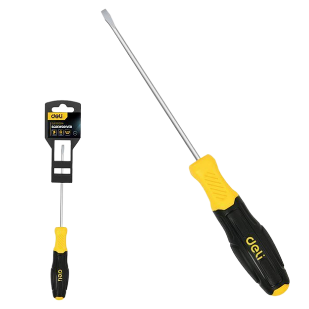 Шлицевая отвертка Deli DL6351251N 5х125мм сталь Cr-V, двухкомпонентная прорезиненная рукоять фото 1