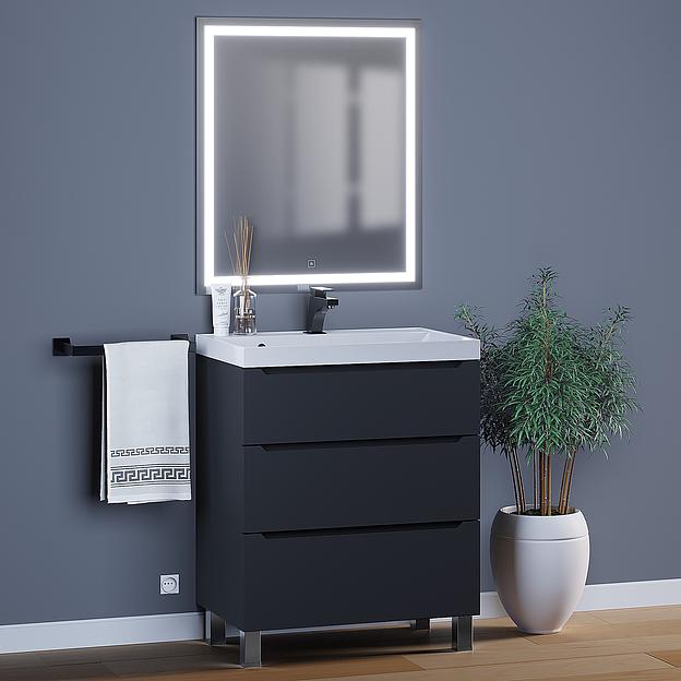 Тумба под раковину для ванной Uperwood Tanos 70 см, напольная, черная матовая, 3 ящика фото 4