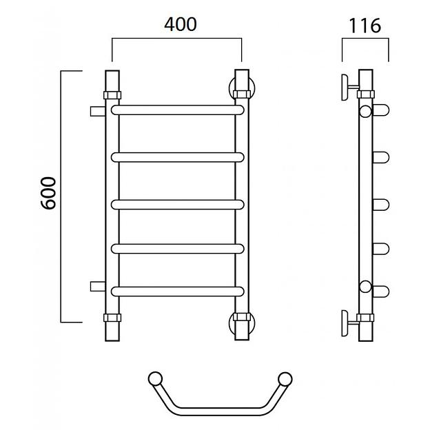 Полотенцесушитель водяной Роснерж Трапеция L108001 60x40 с боковым подключением 500 фото 2