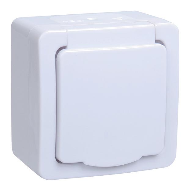 Розетка силовая IEK Гермес PLUS (ERMP12-K01-16-54-EC) откр. зазем. крыш. IP54 белый (упак.:1шт) фото 1