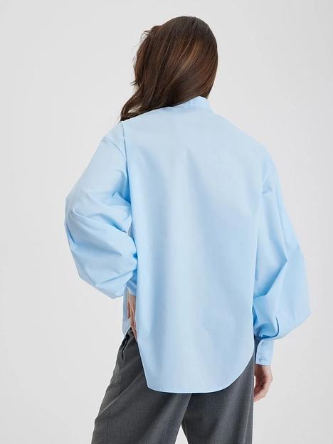 Рубашка женская с пышным рукавом, голубой, опт фото 4