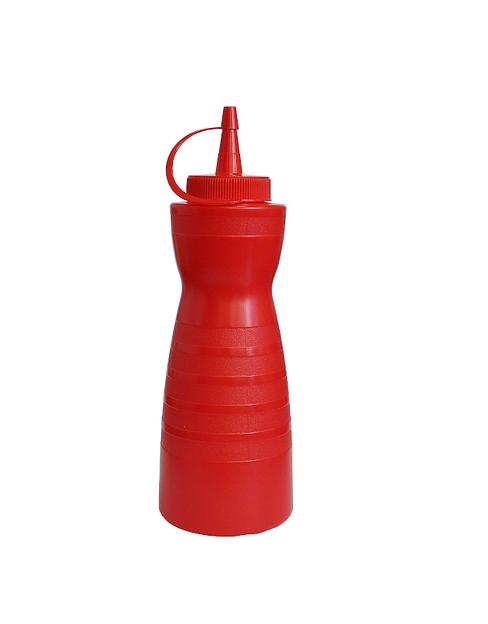 Емкость для соуса  375 мл. d=55 мм. h=215 мм. фигурная с крышкой красная MG /1/19/ фото 1