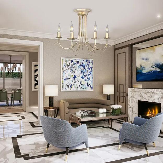 Люстра потолочная 5 ламп бежевое золото ОПТ фото 5