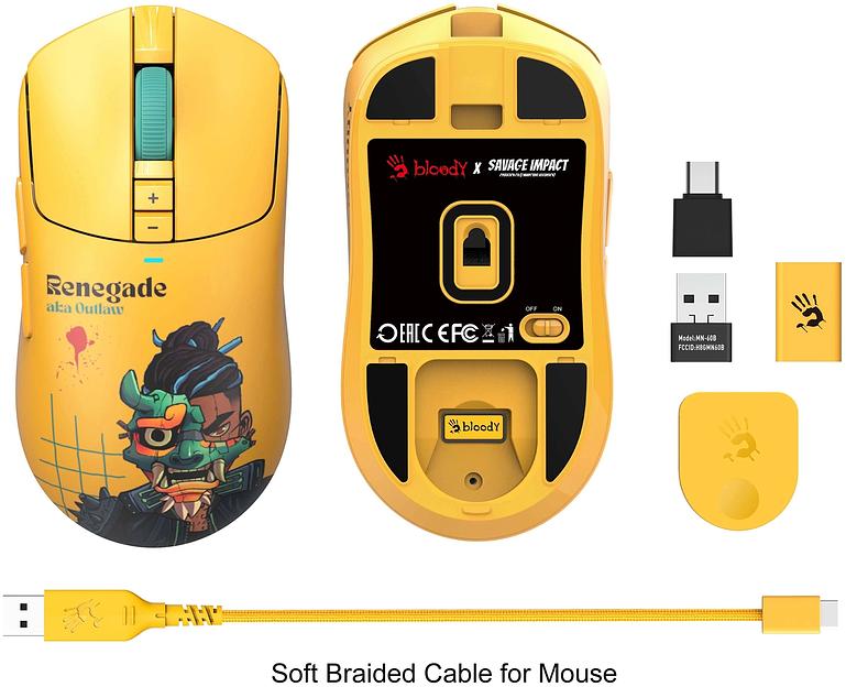 Мышь A4Tech Bloody R72 Ultra желтый оптическая 20000dpi беспров. USB-C 7but фото 9