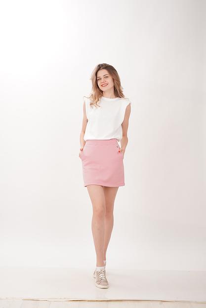 Юбка мини женская трикотажная, розовый зефир, опт фото 2