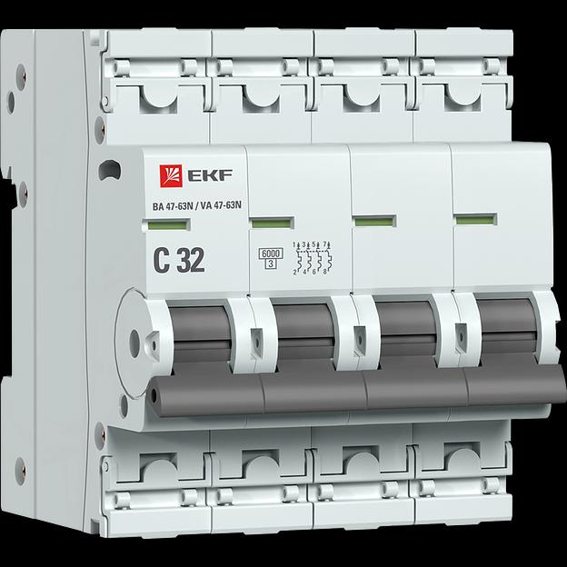 Автоматический выключатель 4P 32А (C) 6кА ВА 47-63N EKF PROxima фото 1