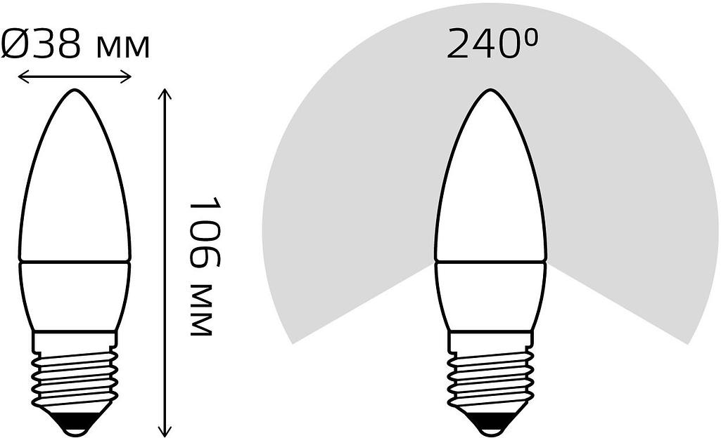 Лампа светодиодная Gauss Elementary 30210 10Вт цок.:E27 свеча 220B 3000K св.свеч.бел.теп. (упак.:10шт) фото 6