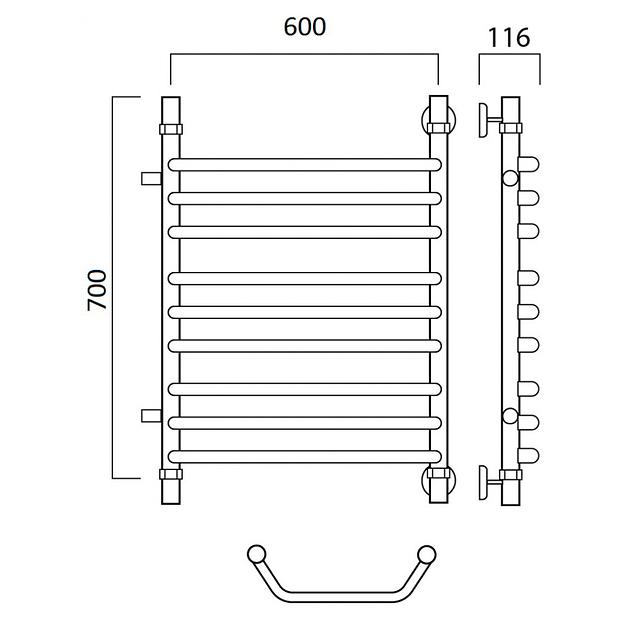 Полотенцесушитель водяной Роснерж Трапеция L108011 70x60 с боковым подключением 600 групповой фото 2