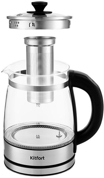 Чайник электрический Kitfort KT-6119 1.7л. 2200Вт прозрачный (корпус: стекло) фото 2