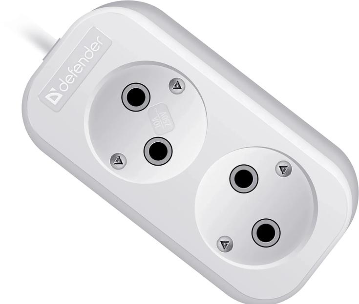 Сетевой удлинитель Defender B220 2м (2 розетки) белый (пакет ПЭ) фото 1