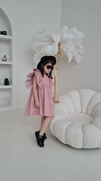 Платье MINI DI «Кенди» горох на пыльно-розовом, сатин, арт.420/145 ОПТ фото 3