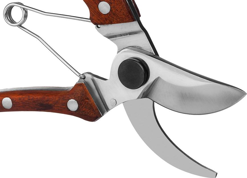 GRINDA P-17, 195 мм, из нержавеющей стали, с деревянными рукоятками, цельнокованый компактный плоскостной секатор, PROLine (423417) фото 4