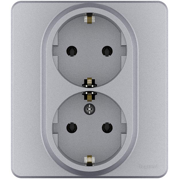 Legrand 673752 Розетка 2 x 2К+З - немецкий стандарт - 16 А - 250 В~ - INSPIRIA - алюминий фото 1