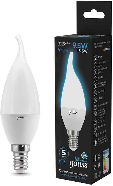 Лампа светодиодная Gauss 104101310 9.5Вт цок.:E14 свеча 220B 6500K св.свеч.бел.хол. (упак.:10шт) фото 1