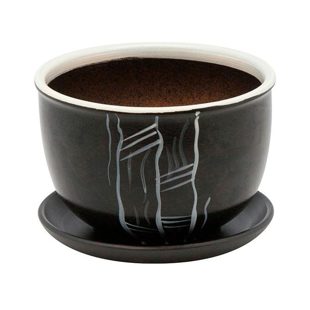 Керамический горшок с подставкой, 0,5л., Д130 Ш130 В90, черный фото 1