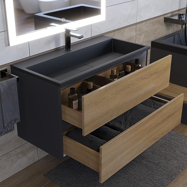 Тумба под раковину для ванной Uperwood Barsa 90 см, подвесная, черная/дуб сонома фото 5