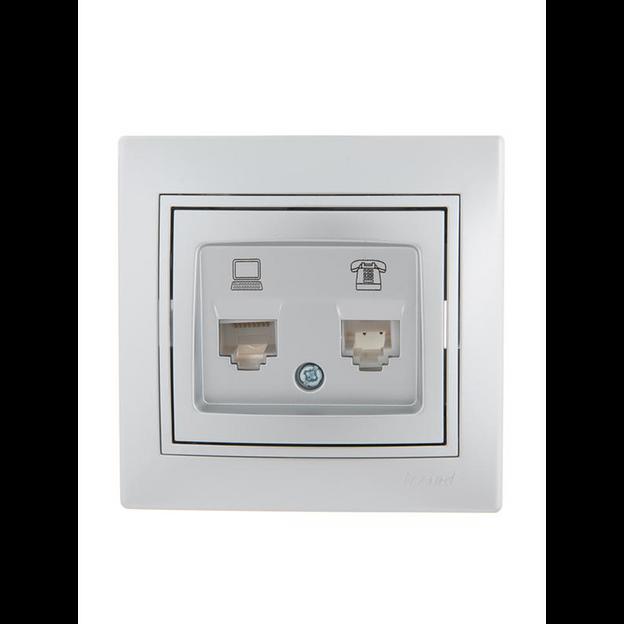 Розетка компьютерная + телефонная 2-м СП Mira RJ45 + RJ11 сер. метал. LEZARD 701-1010-143 фото 4