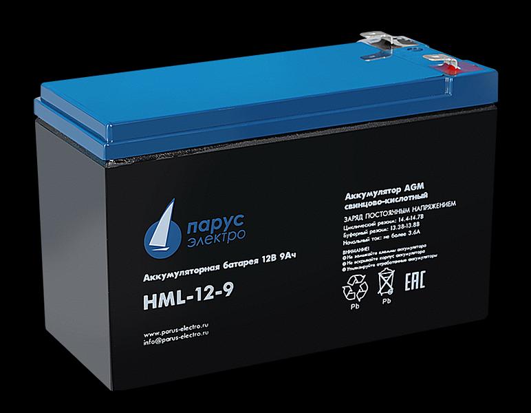 Парус-электро Аккумуляторная батарея для ИБП профессиональная серия HM-12-9 (AGM/12В/9,0Ач/клемма F2) (HML-12-9) фото 1