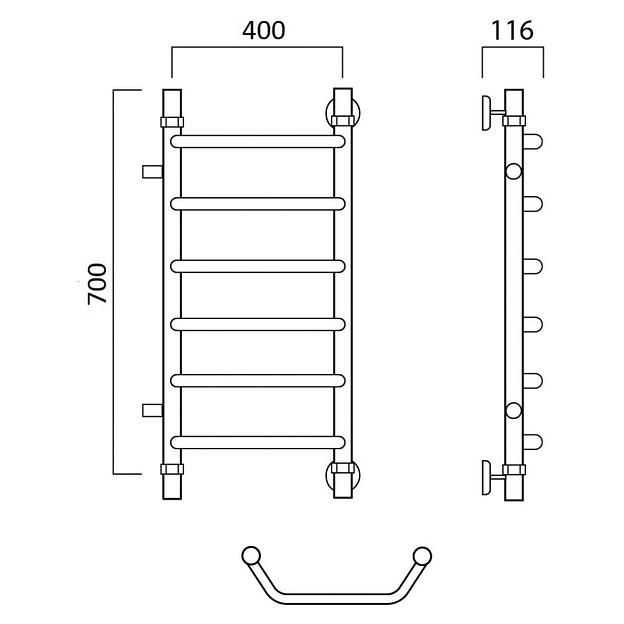 Полотенцесушитель водяной Роснерж Трапеция L108001 70x40 с боковым подключением 500 фото 2