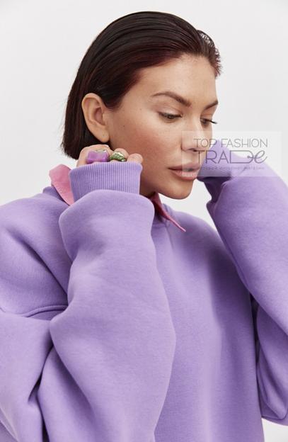 Свитшот женский с начёсом однотонный базовый светло-фиолетовый SWT03-6 фото 3