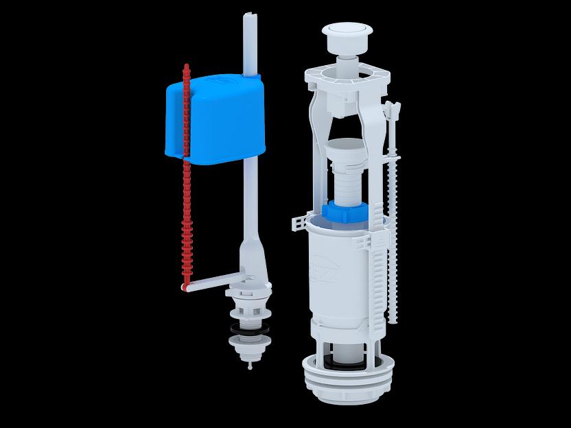 Набор для бачка унитаза с нижней подводкой 1/2' с пластиковым щтуцером кнопка белая эконом фото 1