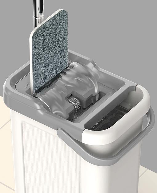 Комплект ведро 6 л с системой отжима и швабра с дополнительной насадкой RA-1131 бежевый, зелёный фото 3