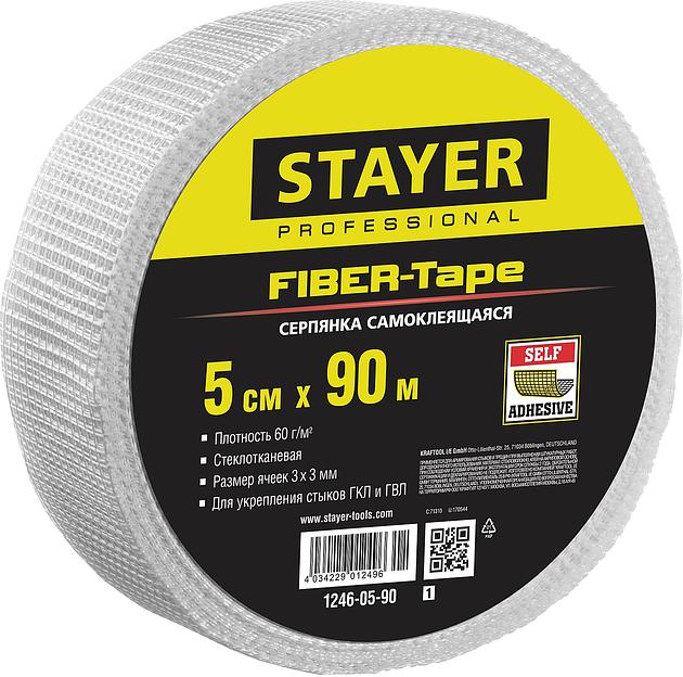 STAYER FIBER-Tape, 5 см х 90 м, 3 х 3 мм, самоклеящаяся серпянка, Professional (1246-05-90) фото 1