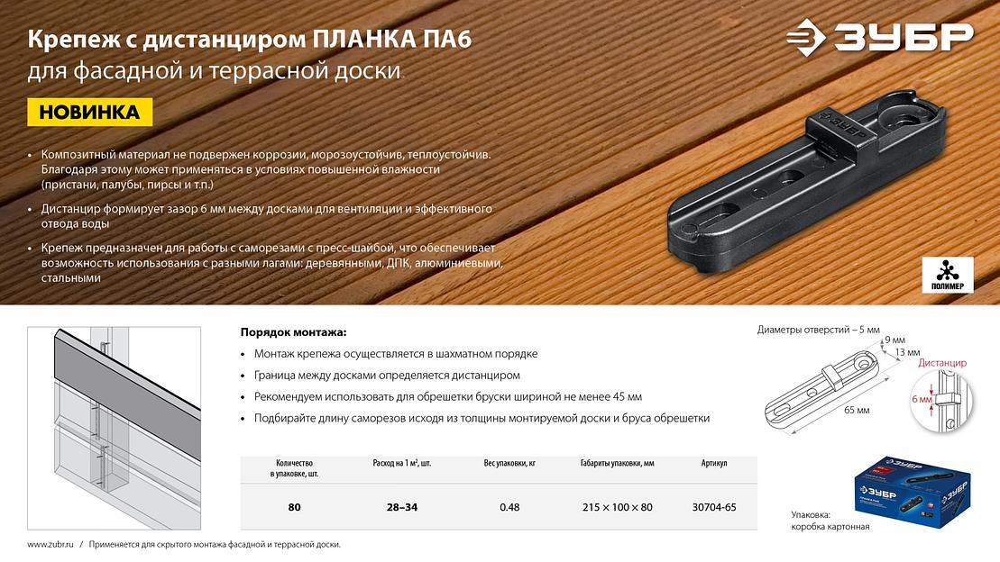 ЗУБР Планка ПА6 65 мм, скрытый крепеж для террасной и фасадной доски, 80 шт, Профессионал (30704-65) фото 8