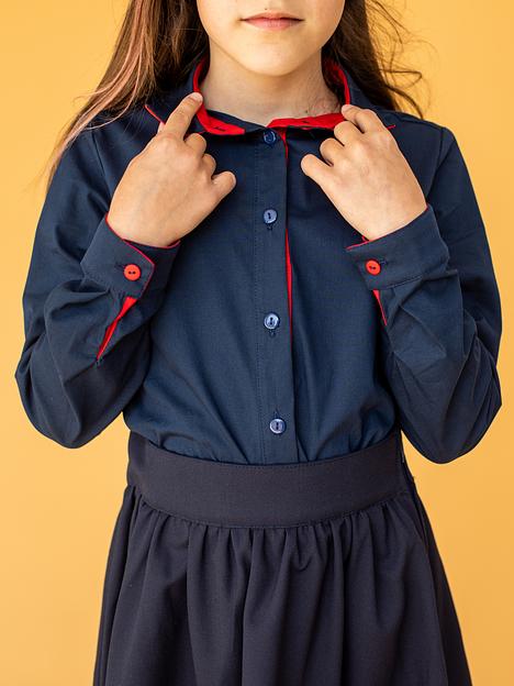 Рубашка с длинным рукавом школьная на девочку KristiKlo синяя с красным ОПТ фото 6