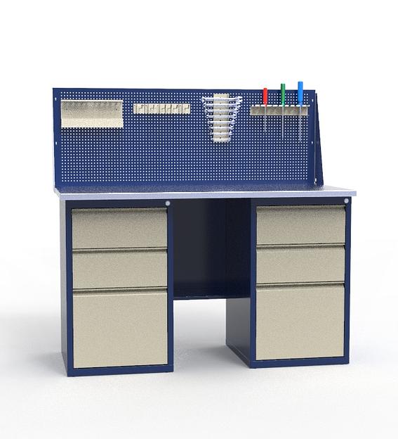 Верстак СВ-2Т.03.03.14_сб6 металлический с тумбами и экраном в мастерскую фото 1