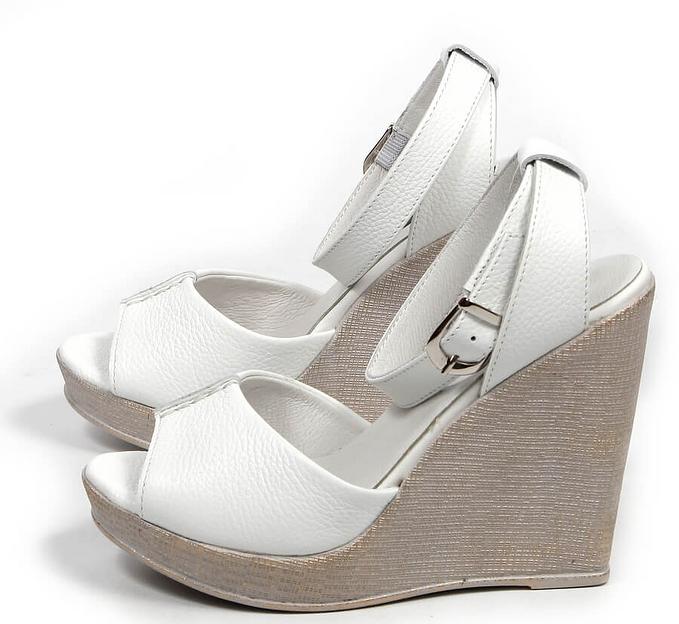 Босоножки женские из натуральной кожи на танкетке, арт.MT005 белый ОПТ фото 9