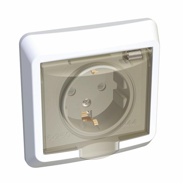 Systeme electric PC16-044B ЭТЮД IP44 С/У РОЗЕТКА с заземлением со штороками 16А 250B, БЕЛЫЙ, Россия фото 2