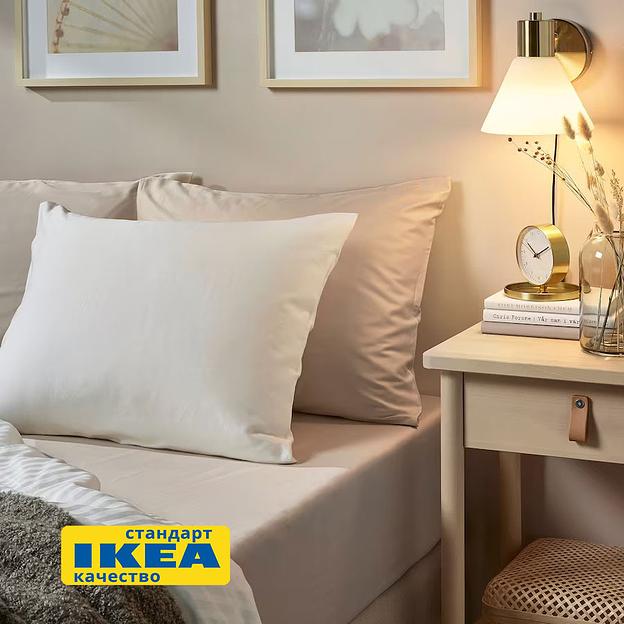 Пододеяльник 1,5 спальный, наволочка НАТЕСМИО (ИКЕА НАТТЭСМИН) 150x200/50x70, светло-бежевый страйп, сатин KL-30442619 фото 5