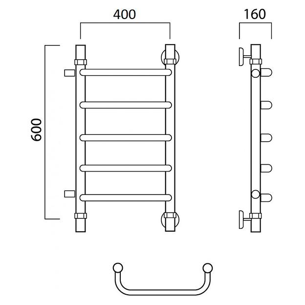 Полотенцесушитель водяной Роснерж Скоба L102001 60x40 с боковым подключением 400 фото 2